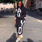Plus Size Letter Print Long Sleeve Two Piece Skirts Set NY-10607