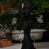 Plus Size Solid Color Hooded Fishtail Skirt Two Piece Set NY-10615