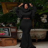 Plus Size Solid Color Hooded Fishtail Skirt Two Piece Set NY-10615