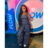 Faux Denim Fashion Halter Jumpsuit QYXZ-9143