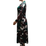 Plus Size Camouflage Print Long Jacket Trench Coat QYXZ-9144