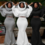 Plus Size Solid Color Hooded Fishtail Skirt Two Piece Set NY-10615