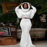 Plus Size Solid Color Hooded Fishtail Skirt Two Piece Set NY-10615
