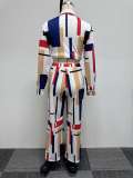 Plus Size Irregular Print Long Sleeve Shirt Two Piece Pants Set NY-10616