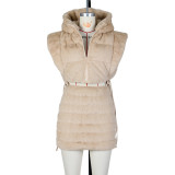 Hooded Short Tie Up Warm Vest Coat ZSD-0625