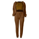 Padded Sweatshirt Hooded Letter Print Three Piece Set TK-6300