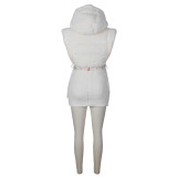 Hooded Short Tie Up Warm Vest Coat ZSD-0625