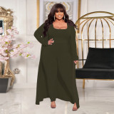 Plus Size Solid Color Long Sleeve Two Piece Pants Set NNWF-7934