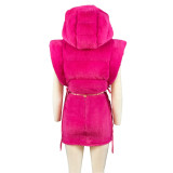 Hooded Short Tie Up Warm Vest Coat ZSD-0625