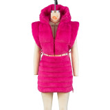 Hooded Short Tie Up Warm Vest Coat ZSD-0625
