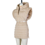 Hooded Short Tie Up Warm Vest Coat ZSD-0625