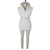 Hooded Short Tie Up Warm Vest Coat ZSD-0625