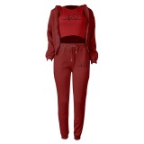 Padded Sweatshirt Hooded Letter Print Three Piece Set TK-6300