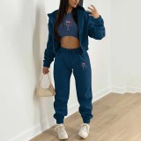 Christmas Padded Printed Hooded Sweatshirt Sport Three Piece Pants Set TK-001