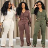 Casual Solid Color Woolen Knit Two Piece Pants Set MOF-8933