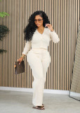 Casual Solid Color Woolen Knit Two Piece Pants Set MOF-8933
