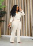 Casual Solid Color Woolen Knit Two Piece Pants Set MOF-8933