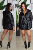 Casual Long Sleeve PU Leather Hooded Top OLYF-6136