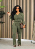 Casual Solid Color Woolen Knit Two Piece Pants Set MOF-8933