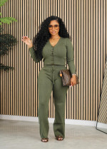 Casual Solid Color Woolen Knit Two Piece Pants Set MOF-8933