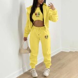 Christmas Padded Printed Hooded Sweatshirt Sport Three Piece Pants Set TK-001