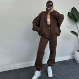 Solid Color Zipper Sweatshirt Coat Two Piece Pants Set SSNF-211340