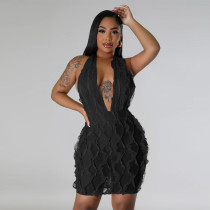 Sexy Deep V Neck Sleeveless Backless Mini Dress CYA-900728