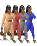 Solid Color Sweater Knit Long Sleeve Two Piece Pants Set QXTF-8213