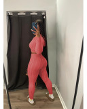 Solid Color Sweater Knit Long Sleeve Two Piece Pants Set QXTF-8213