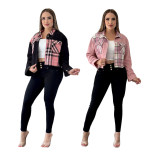 Corduroy Plaid Print Patchwork Casual Jacket CY-6154