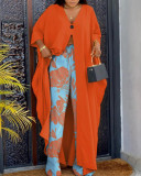 Printed Pullover Poncho Tops And Pants Loose 2 Piece Set LSD-1318