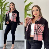 Corduroy Plaid Print Patchwork Casual Jacket CY-6154