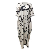 Printed Pullover Poncho Tops And Pants Loose 2 Piece Set LSD-1318
