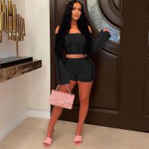 Sexy One Shoulder Hollow Out Backless Two Piece Shorts Set MDF-5383