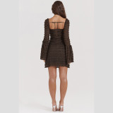 Layered Lace Long Sleeve Mini Dress FL-23533