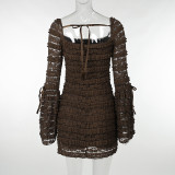 Layered Lace Long Sleeve Mini Dress FL-23533