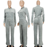 Solid Color Zipper Tops And Pants Two Piece Set YD-8784