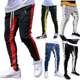Men Stripe Patchwork Zipper Sport Pant GXWF-CK-16