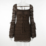 Layered Lace Long Sleeve Mini Dress FL-23533