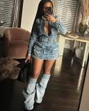 Fashion Multi-Pockets Denim MIni Dress(With Trouser Leg) NYF-8150