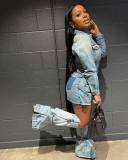 Fashion Multi-Pockets Denim MIni Dress(With Trouser Leg) NYF-8150