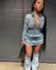 Fashion Multi-Pockets Denim MIni Dress(With Trouser Leg) NYF-8150