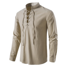 Men's Casual Beach Stand Collar Long Sleeve Shirt GXWF-gy