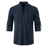Men's Casual Beach Stand Collar Long Sleeve Shirt GXWF-gy