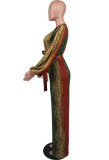 Fashion Print Long Sleeve Straight Jumpsuit XHXF-8684