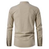 Men's Casual Beach Stand Collar Long Sleeve Shirt GXWF-gy