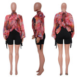 Shawl Laced Up Chiffon Bat Sleeve Top YF-10512