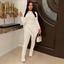 Fashion Irregular Fringe Top Pants Two Piece Set XEF-35527