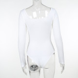 Solid Color Knit Long Sleeve Tight Bodysuit FL-LH23523