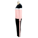 Stripe Patchwork Long Sleeve Pants Two Piece Set  SH-390843